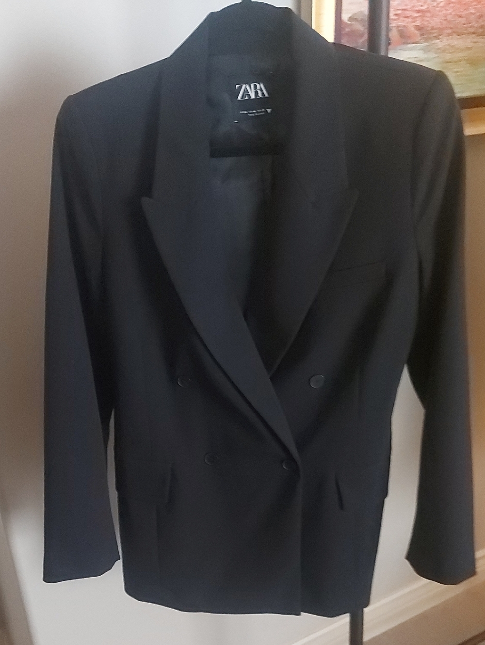 Zara Black Blazer with White Logo Label